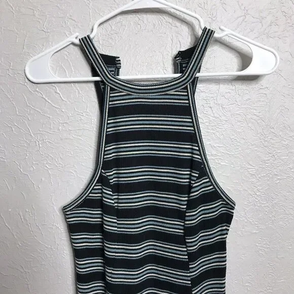 Hollister Womens Striped Ribbed Tank Top Halter Skater Fit & Flare Dress Small - Picture 2 of 12